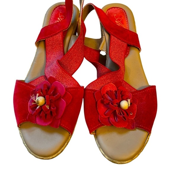 Azura Shoes - Azura Tan & Red Wedge Sandal